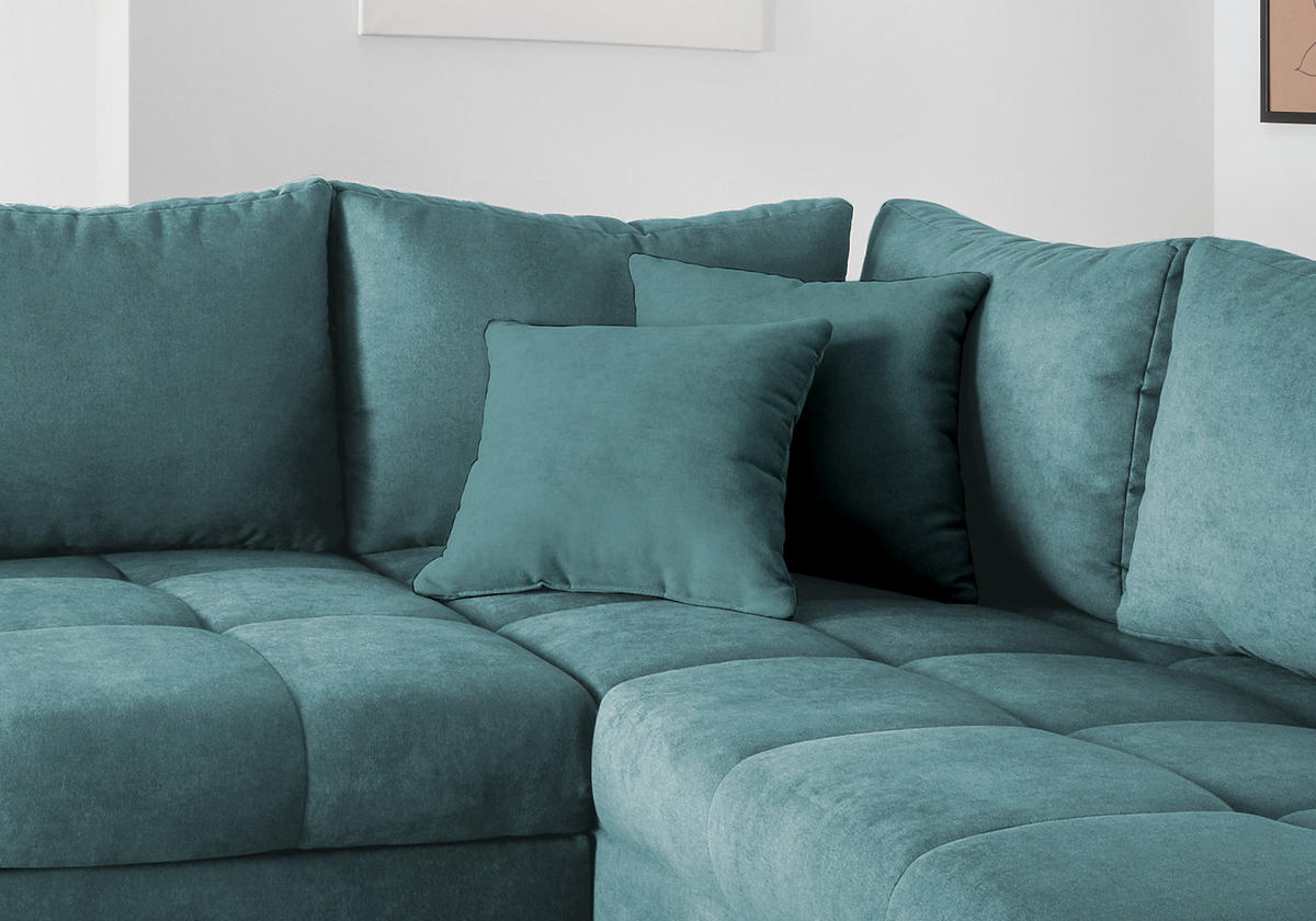 ECKSCHLAFSOFA in Petrol Textil   - Silberfarben/Petrol, Design, Holz/Textil (298/202cm) - MID.YOU