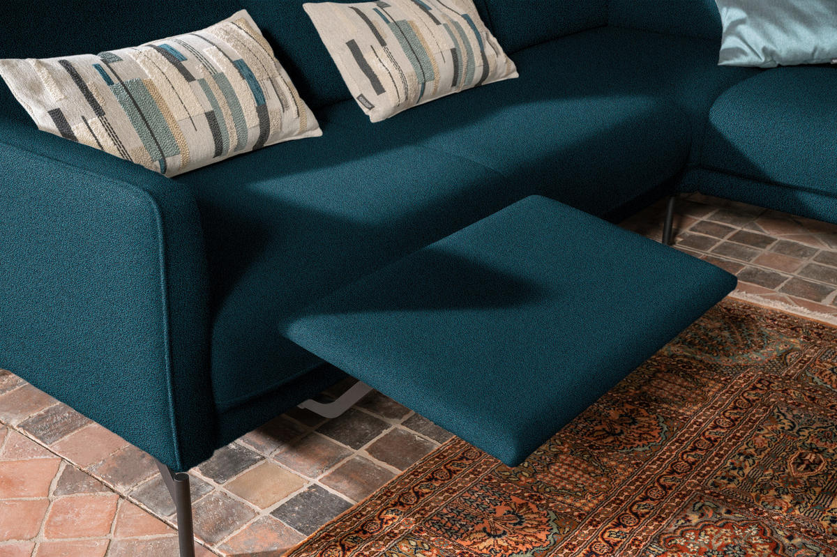 ECKSOFA  in Flachgewebe, Struktur Petrol  254/230 cm  - Anthrazit/Petrol, Design, Textil/Metall (254/230cm) - Johann Jakob