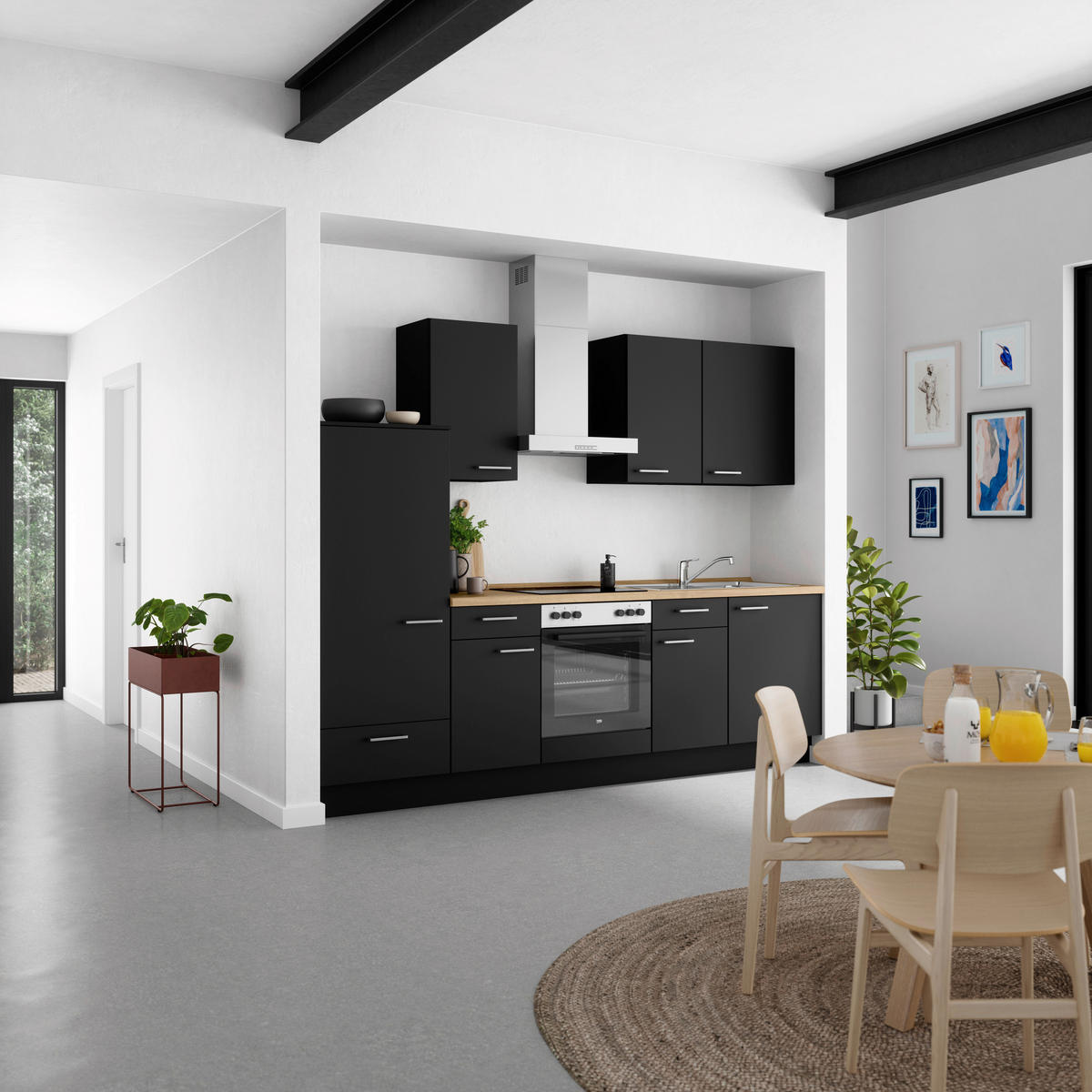 KÜCHENLEERBLOCK 270 cm   in Schwarz, Eichefarben  - Edelstahlfarben/Eichefarben, MODERN, Holzwerkstoff/Metall (270cm) - Nobilia
