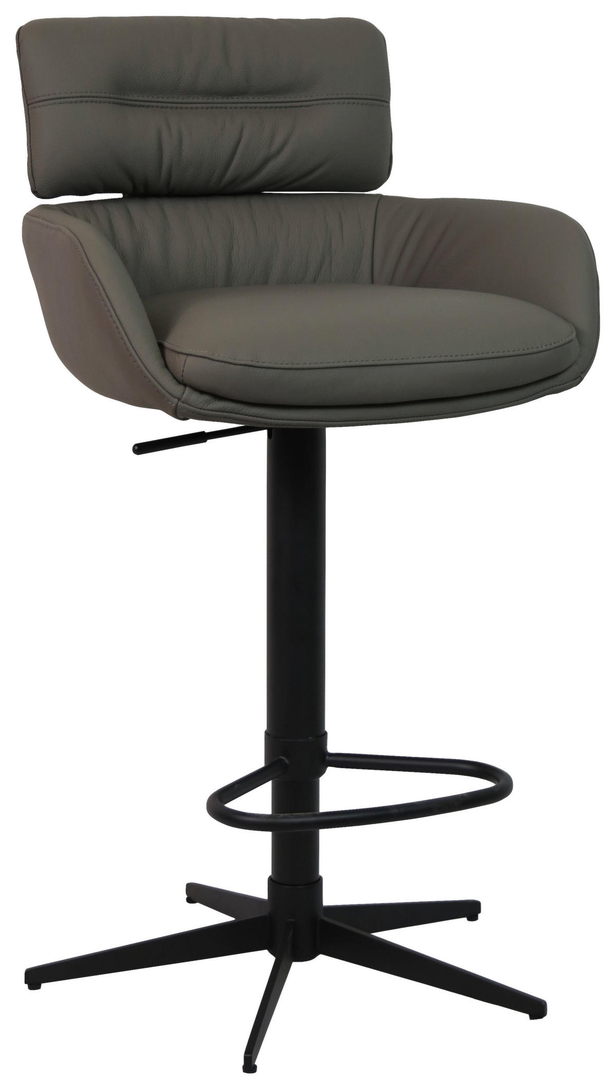 BARHOCKER Echtleder Grau, Schwarz Eisen Sitzfläche 360° drehbar, Lederauswahl  - Schwarz/Grau, Design, Leder/Metall (54/99-116,5/52cm) - Dieter Knoll