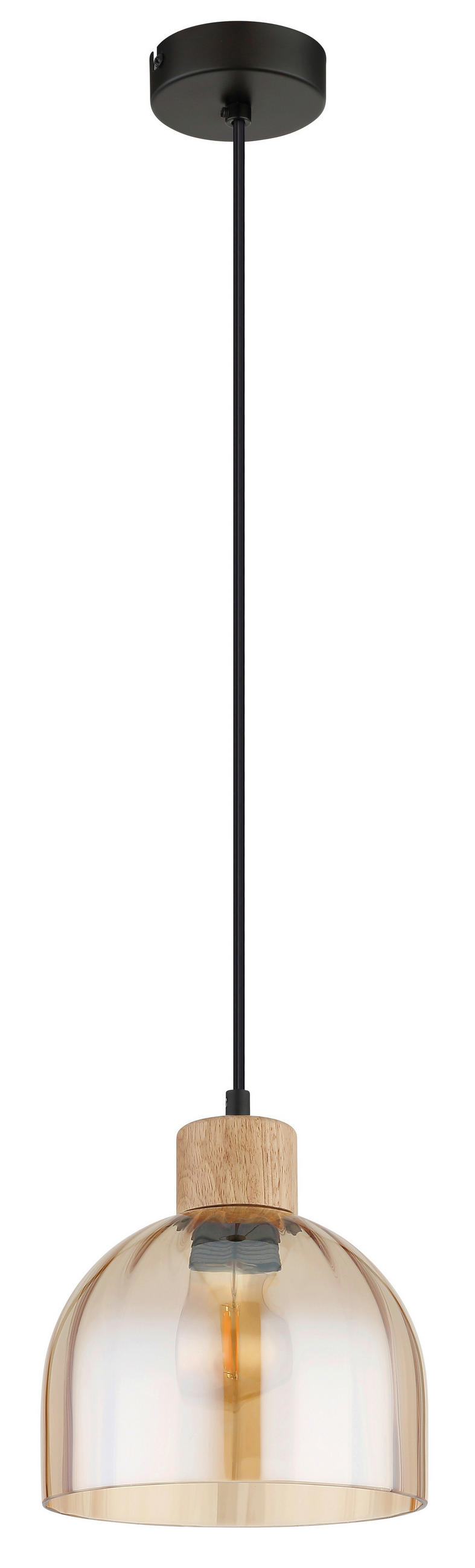 HÄNGELEUCHTE Swanson 20/120 cm  - Bernsteinfarben/Schwarz, Design, Glas/Holz (20/120cm) - Globo