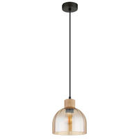 HÄNGELEUCHTE Swanson 20/120 cm  - Bernsteinfarben/Schwarz, Design, Glas/Holz (20/120cm) - Globo