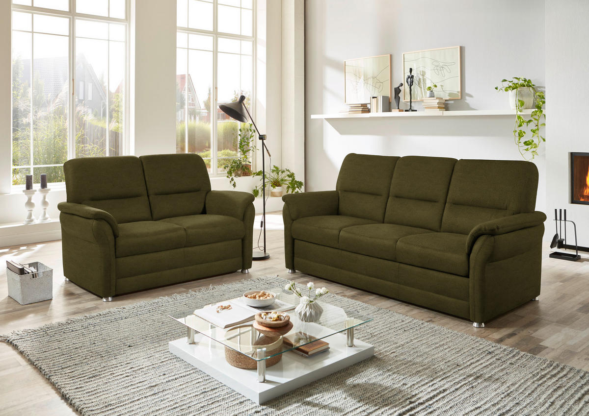 SITZGARNITUR in Mikrofaser Dunkelgrün  - Dunkelgrün/Alufarben, Konventionell, Textil/Metall (192/96/89cm) - Beldomo Comfort