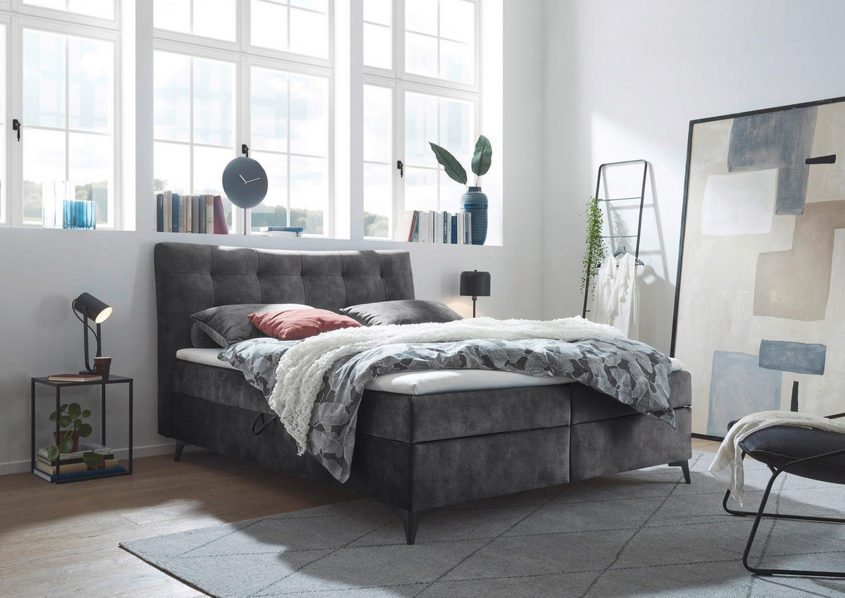 BOXBETT 180/200 cm  in Anthrazit  - Anthrazit/Schwarz, Modern, Holzwerkstoff/Kunststoff (180/200cm) - MID.YOU