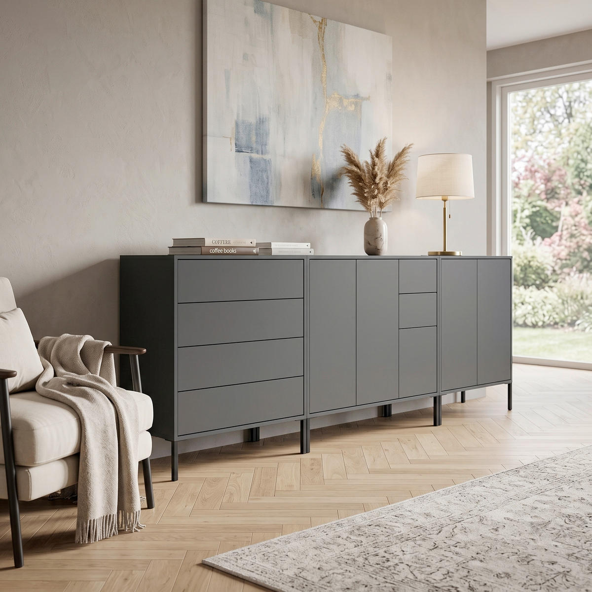 SIDEBOARD   - Anthrazit, MODERN, Holzwerkstoff/Metall (263,5/86/33cm) - MID.YOU