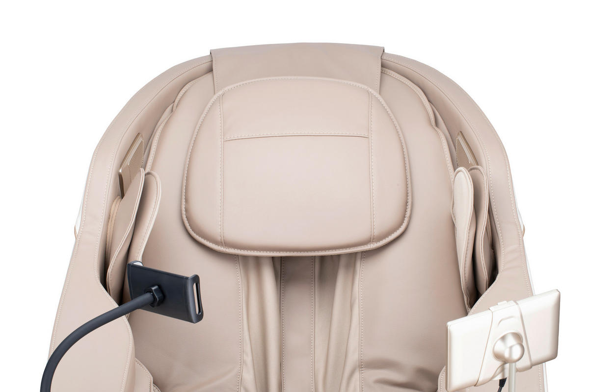 MASSAGESESSEL M Series  mit Lederlook Weiß, Hellbraun Relaxfunktion, Liegefunktion, Netzbetrieb, Massagefunktion, ausziehbare Fußstütze, automatische Rückholfunktion, Bluetooth-Lautsprecher, inklusive Armlehnen, Nackenkissen abnehmbar Rückenkissen, Nackenstütze, Sitzkissen, Relaxfunktion, Fußteilverstellung, Nackenkissen  - Hellbraun/Schwarz, KONVENTIONELL, Kunststoff/Textil (75,5/113/147,3cm) - Novel