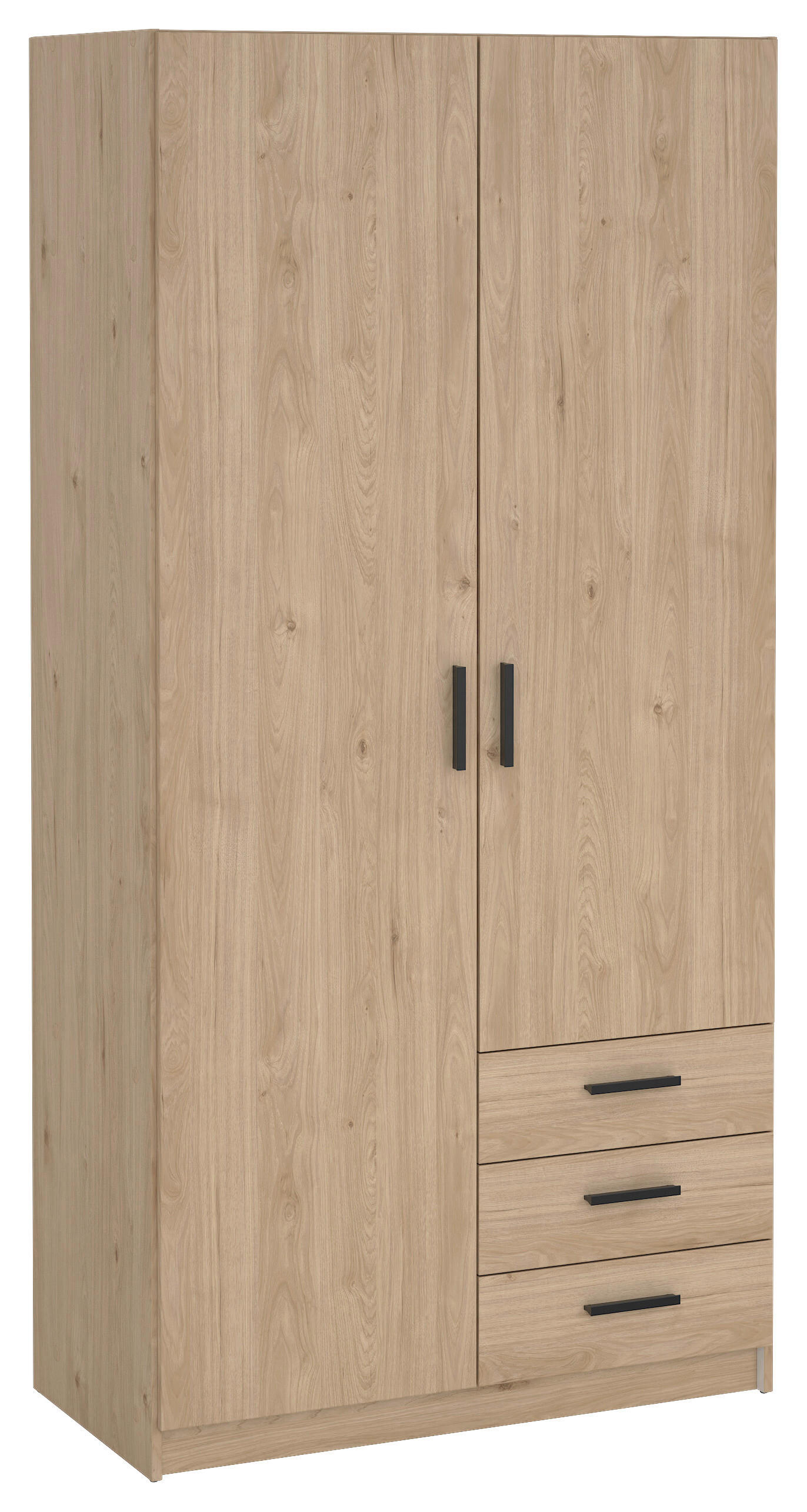 KLEIDERSCHRANK 98,5/200,4/49,8 cm,  in Eichefarben, 2 Tür(en)  - Eichefarben/Schwarz, Basics, Holzwerkstoff/Metall (98,5/200,4/49,8cm) - P & B