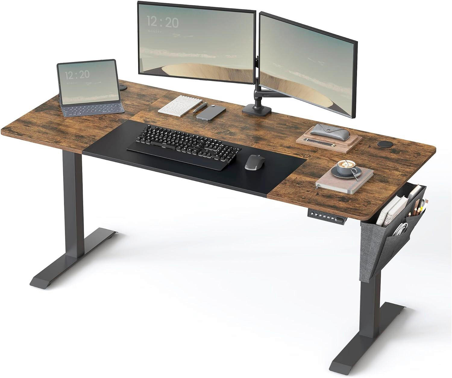 COMPUTERTISCH 160/70/72-120 cm Braun, Schwarz elektrisch höhenverstellbar  - Schwarz/Braun, Basics, Holzwerkstoff/Metall (160/70/72-120cm) - Boxxx
