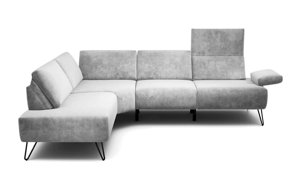 ECKSOFA Cosy Hellgrau Samt  - Hellgrau/Schwarz, Design, Textil/Metall (193/248-263cm) - SENSOO