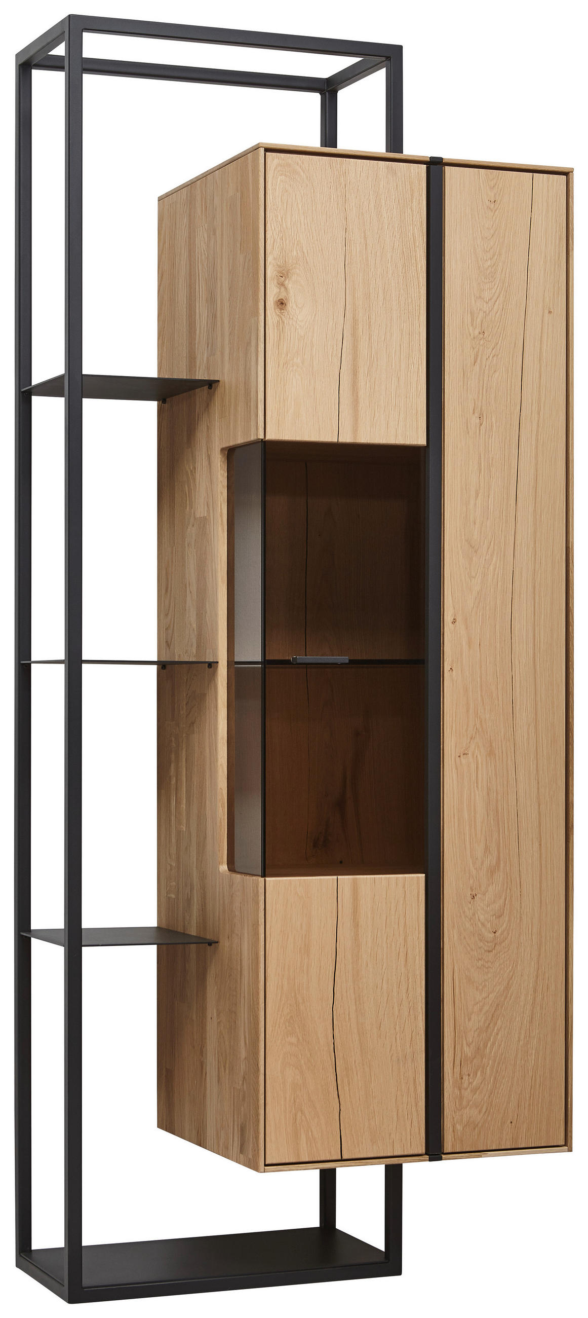 HÄNGEVITRINE in massiv Wildeiche, Balkeneiche Eichefarben - Eichefarben/Schwarz, Design, Glas/Holz (69,4/172,8/41,1cm) - Valnatura