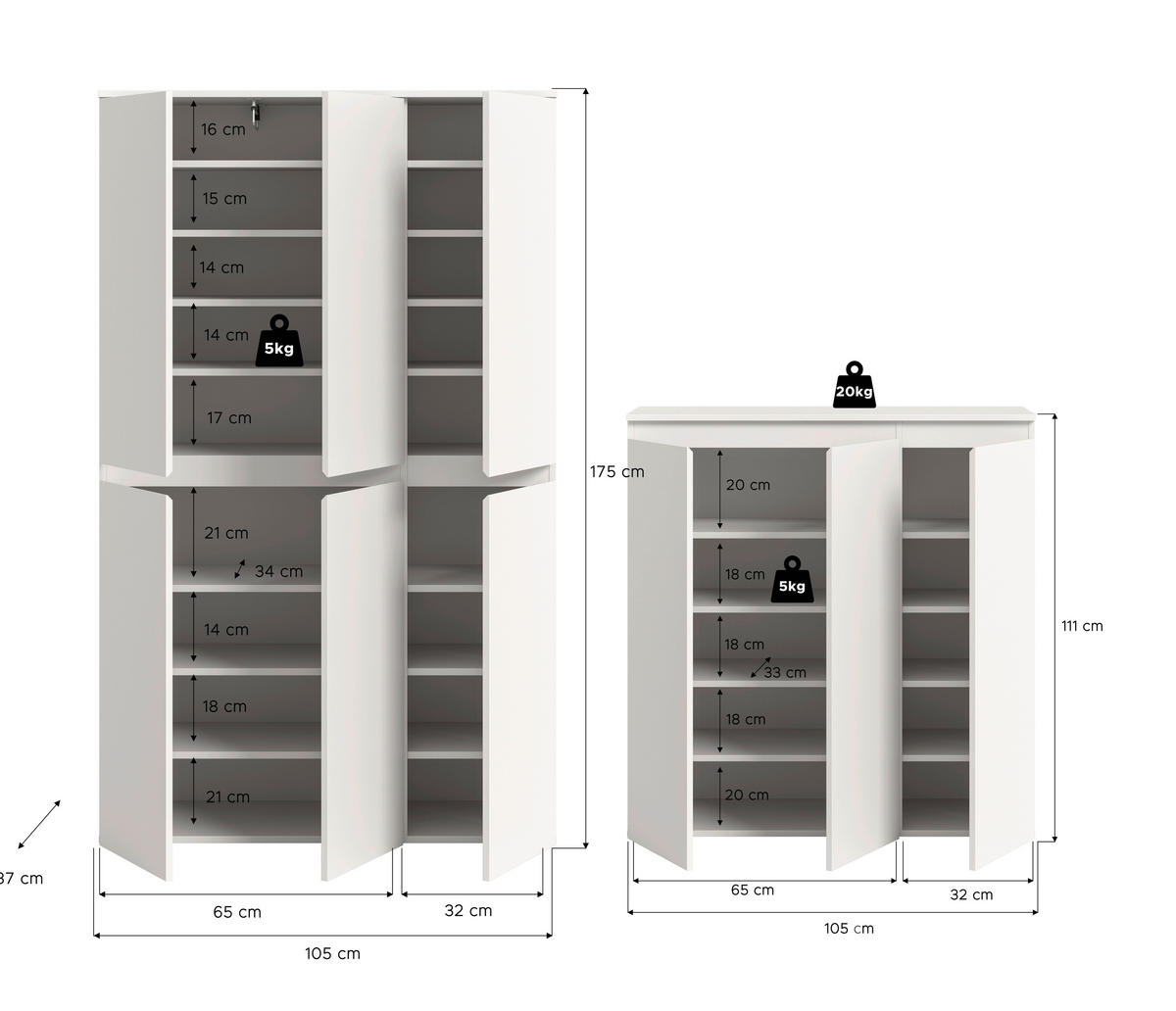 GARDEROBENSCHRANK  in 235/175/37 cm  - Schwarz/Weiß, Design, Holzwerkstoff/Kunststoff (235/175/37cm) - Livetastic