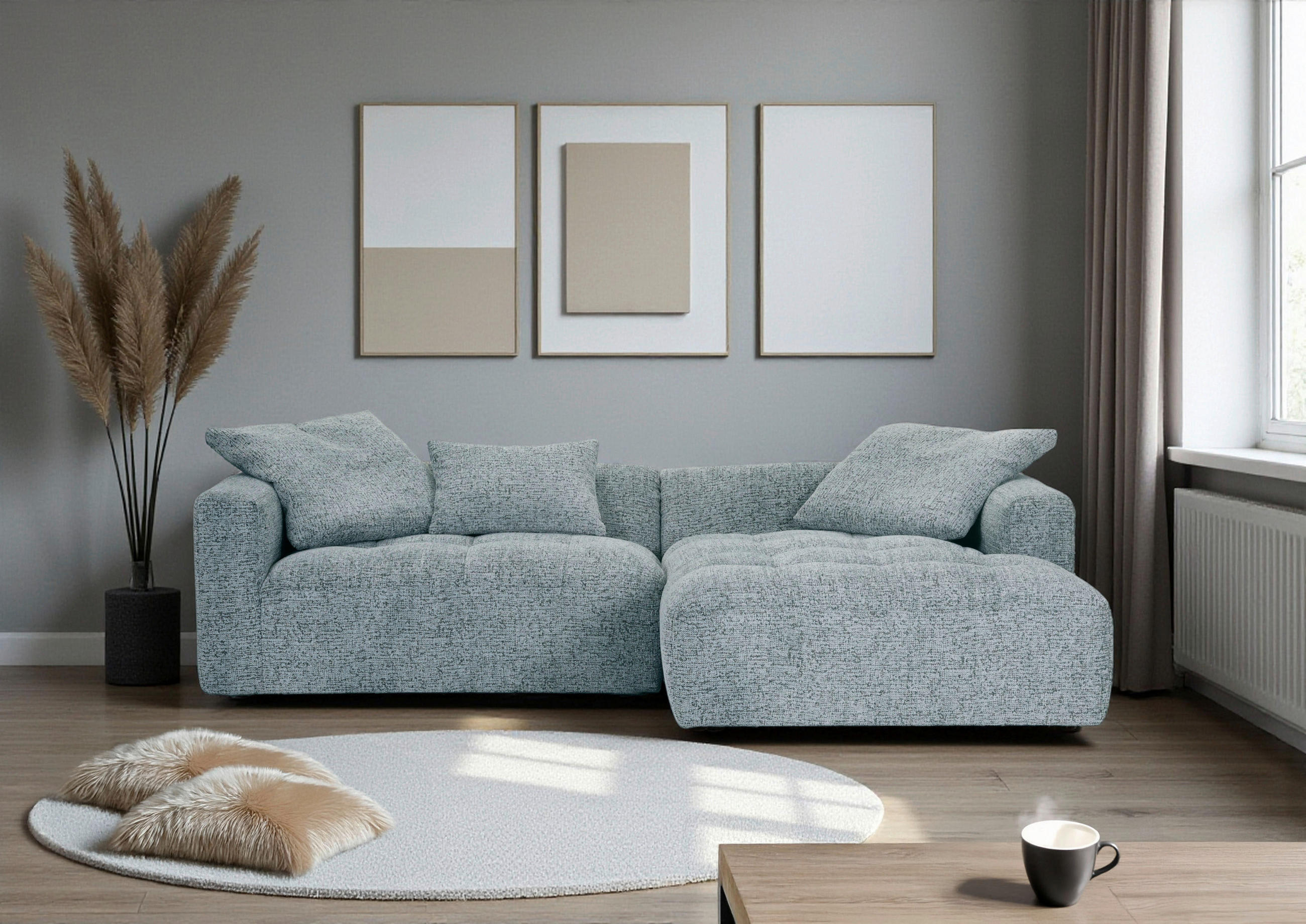 HÖRNSOFFA i chenille mintgrön  - mintgrön/svart, Klassisk, textil/plast (276/170cm) - MID.YOU