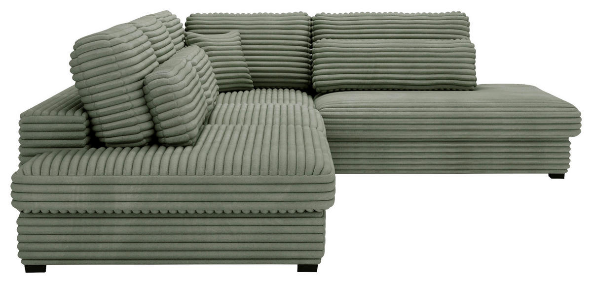 ECKSOFA in Cord, Plüsch Grün  - Schwarz/Grün, Design, Kunststoff/Textil (332/244cm) - Livetastic