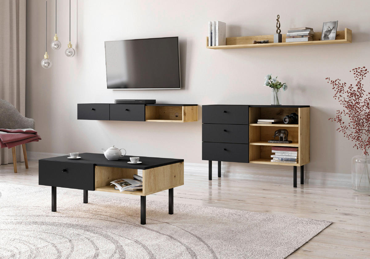 SIDEBOARD  in 100/75/41,6 cm  - Schwarz/Eiche Artisan, Design, Holzwerkstoff/Kunststoff (100/75/41,6cm) - MID.YOU