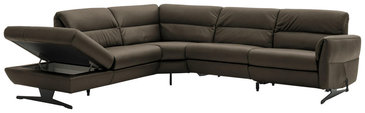 ECKSOFA in Echtleder Graubraun  258/286 cm  - Graubraun/Schwarz, Design, Leder/Metall (258/286cm) - Schöner Wohnen