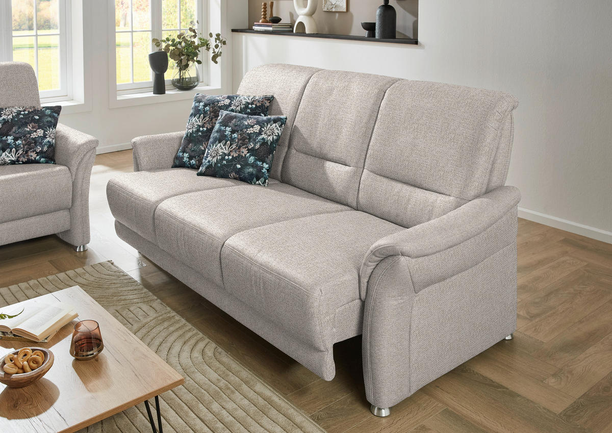 3-SITZER-SOFA Flachgewebe Beige  - Beige/Alufarben, Konventionell, Textil/Metall (198/96/93cm) - Beldomo Premium
