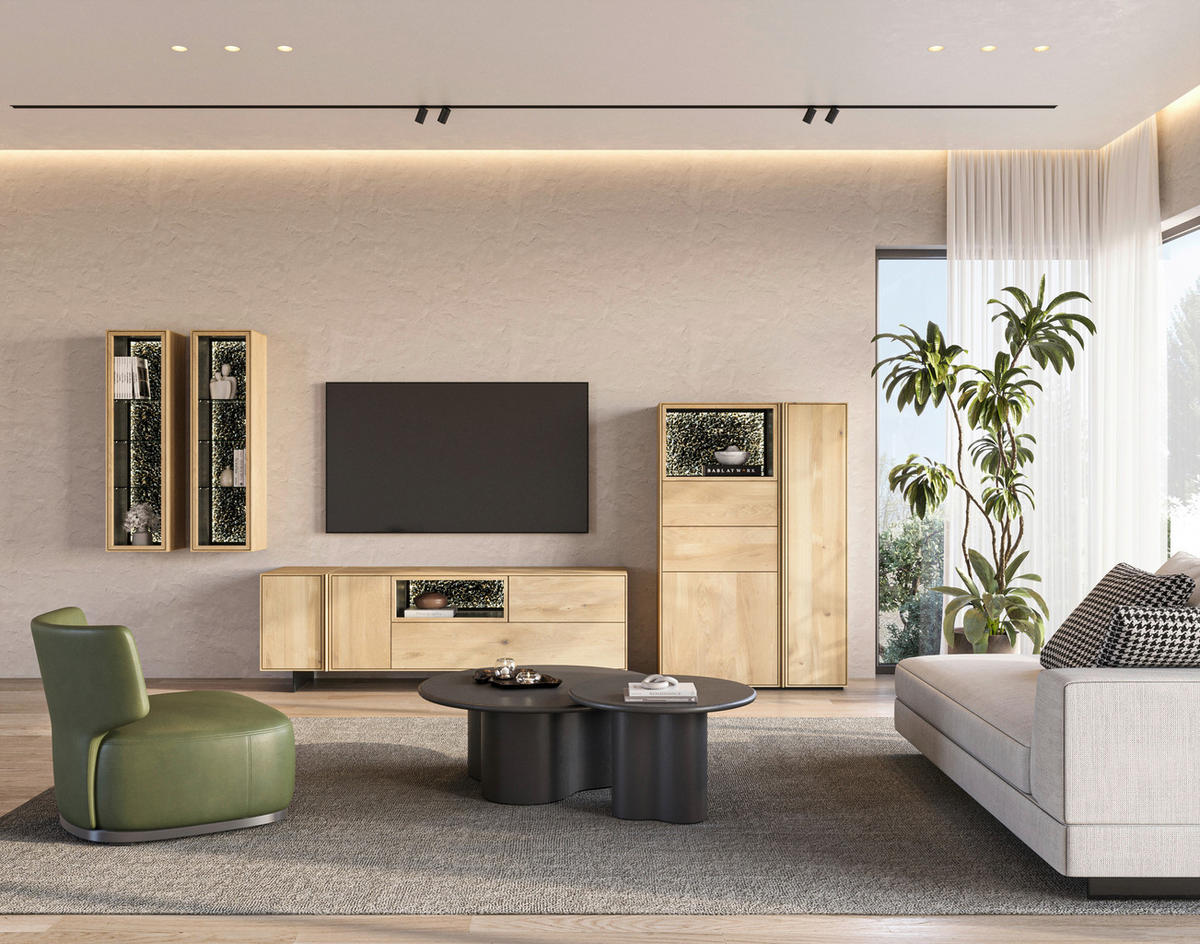 WOHNWAND  Eichefarben 272/202/50 cm  - Eichefarben/Schwarz, Natur, Glas/Leder (272/202/50cm) - Cassando