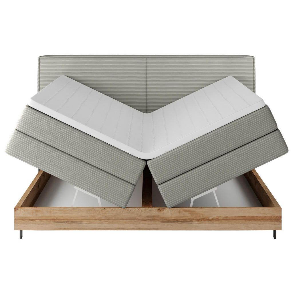 Thumbnail - Valnatura Boxspringbett, Graubraun, Textil, Eiche, massiv, H2 + H3, 7-Zonen, Höhe ca. 17,5 cm, 160x200 cm, Fsc, Made in ...