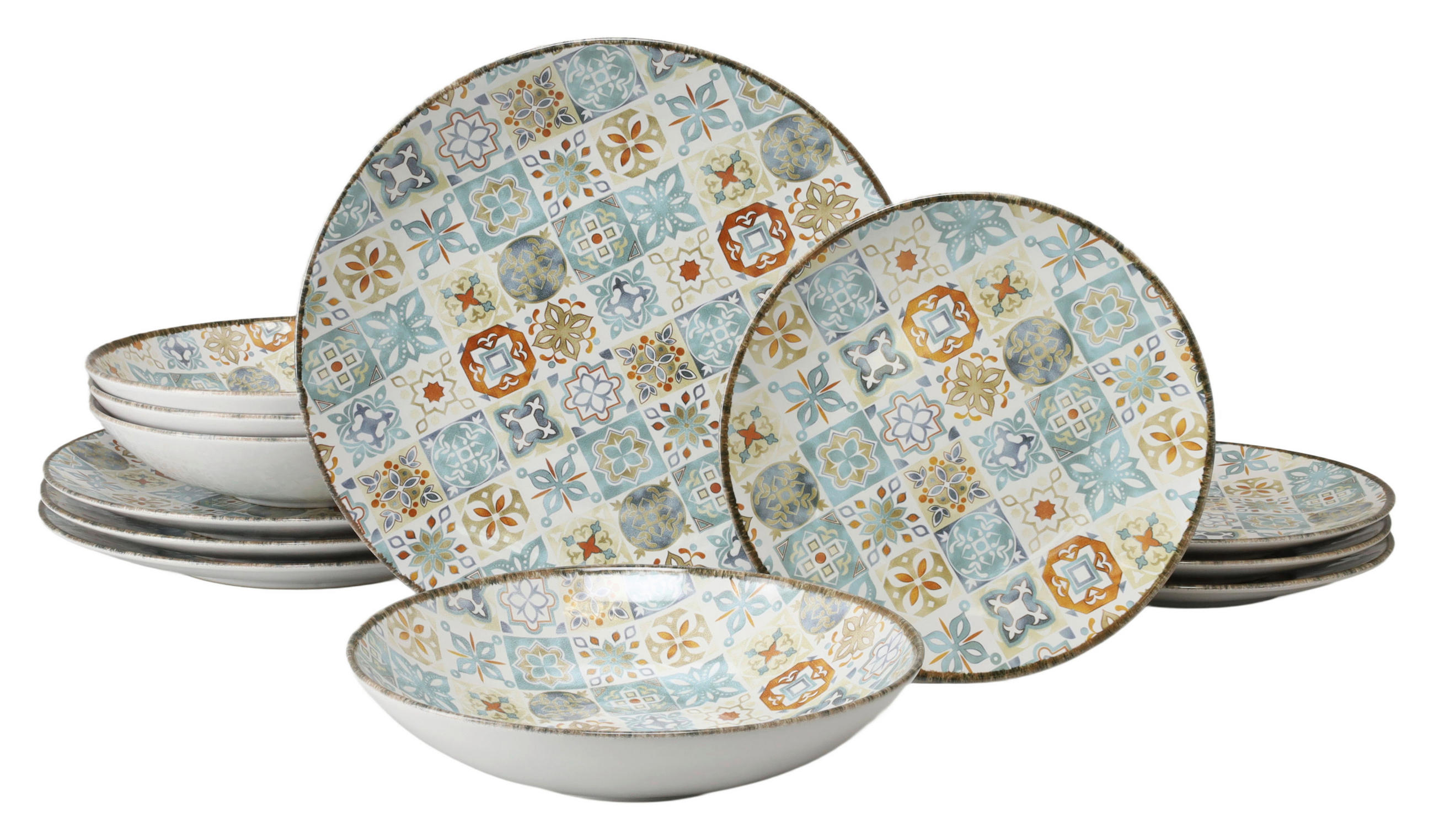 TAFELSERVICE Multicolor Mosaik 12-teilig  - Multicolor, Basics, Keramik - Creatable