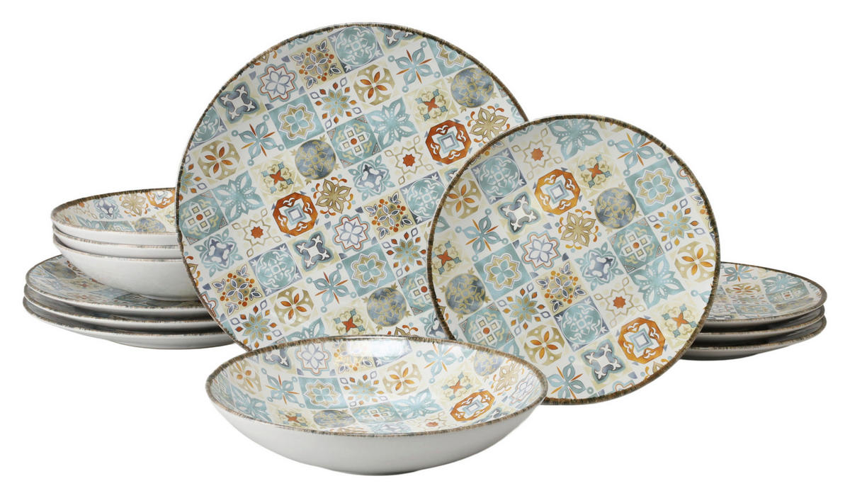 TAFELSERVICE Multicolor Mosaik 12-teilig  - Multicolor, Basics, Keramik - Creatable