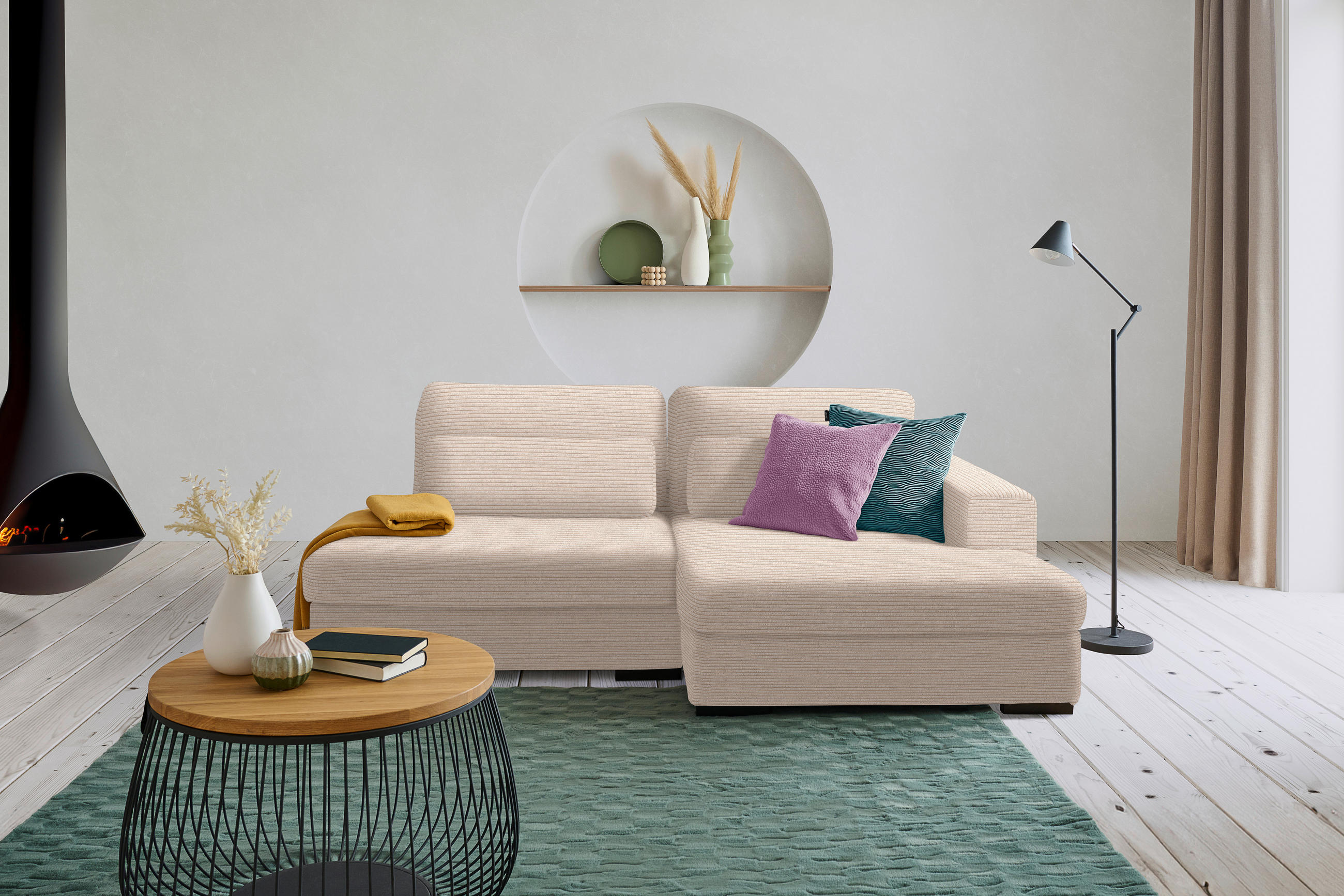 ECKSOFA in Cord, Velours Beige  - Beige/Schwarz, Design, Kunststoff/Textil (223/158cm) - Lomoco
