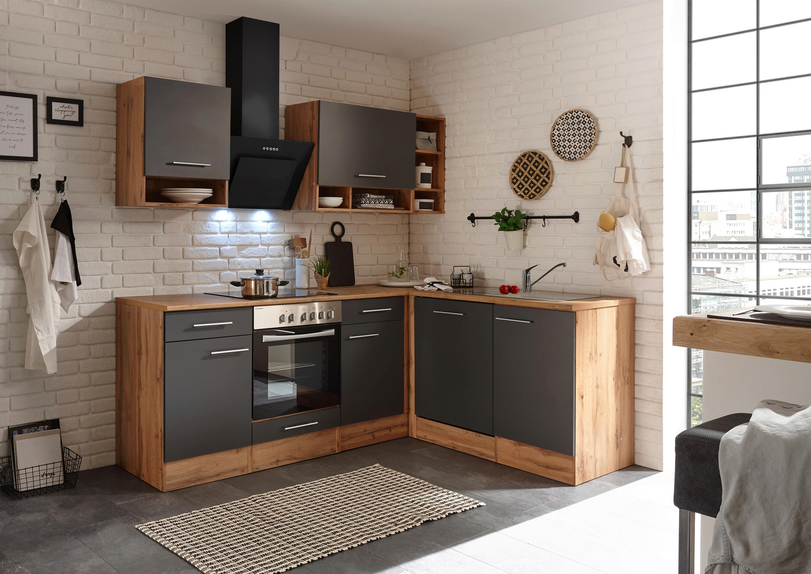 ECKKÜCHE 220/172 cm in Eichefarben - Eichefarben/Grau, MODERN, Holzwerkstoff/Metall (220/172cm) - Respekta