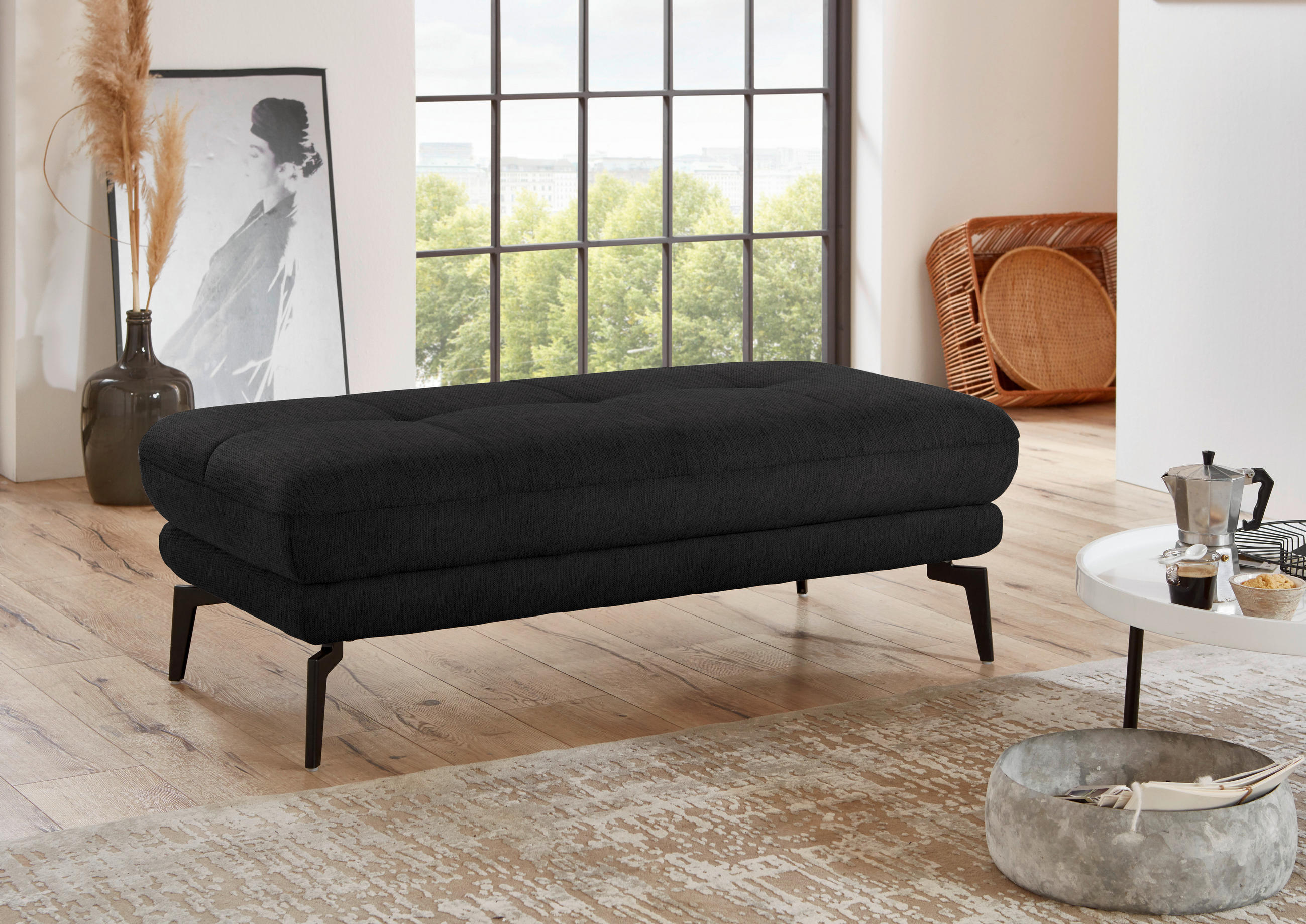 HOCKER in Textil Anthrazit  - Anthrazit/Schwarz, Design, Textil/Metall (132/45/68cm) - Beldomo Style