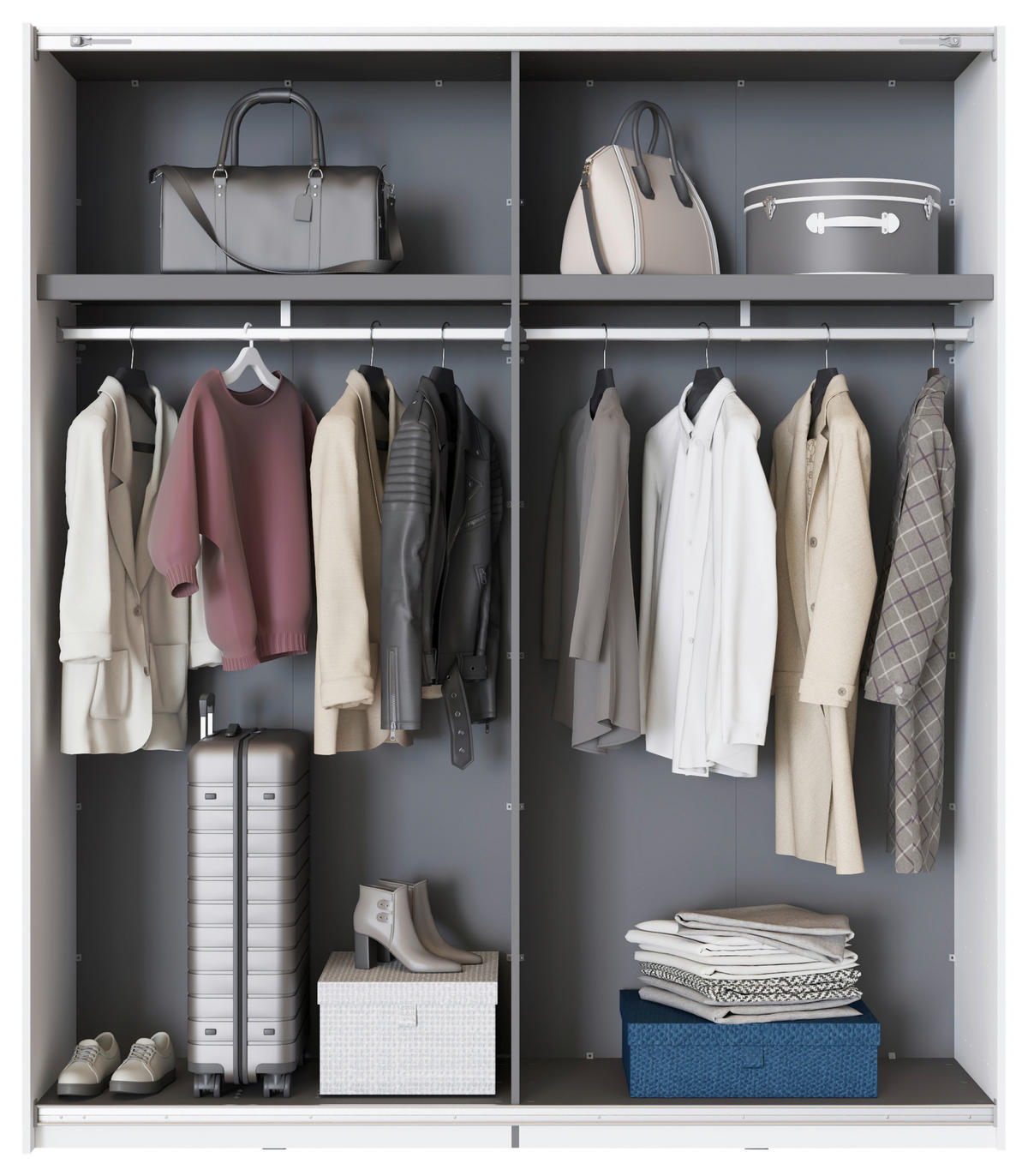 SKRIŇA S POS. DVER. – HOR.VED, biela, 195/217,5/61 cm - čierna/biela, Basics, kov/kompozitné drevo (195/217,5/61cm) - Xora