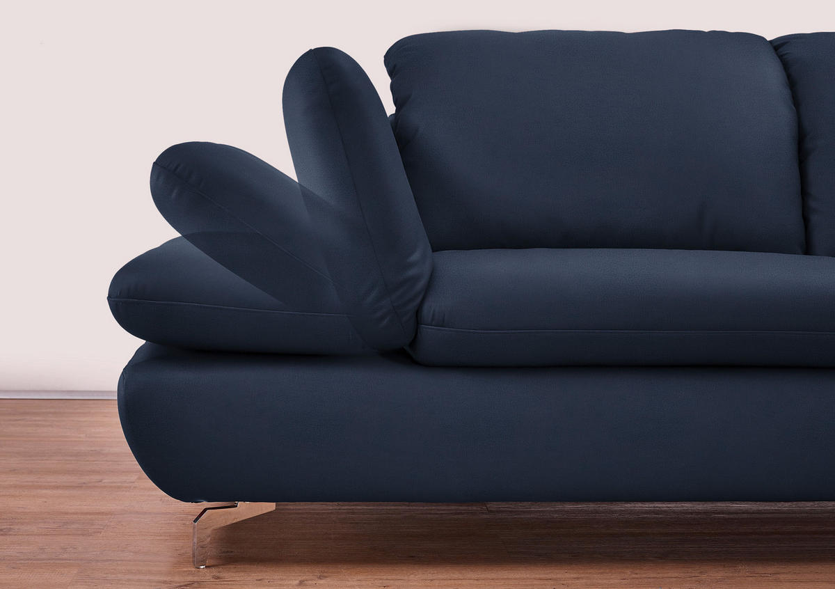 ECKSOFA in Echtleder Blau  200/315 cm  - Blau/Silberfarben, Design, Leder/Metall (200/315cm) - Chilliano