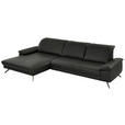 ECKSOFA in Echtleder Graubraun  - Graubraun/Schwarz, Design, Leder/Metall (193/328cm) - Dieter Knoll