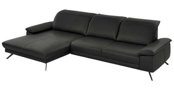 ECKSOFA in Echtleder Graubraun  - Graubraun/Schwarz, Design, Leder/Metall (193/328cm) - Dieter Knoll