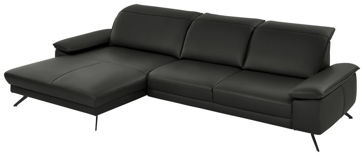 ECKSOFA in Echtleder Graubraun  - Graubraun/Schwarz, Design, Leder/Metall (193/328cm) - Dieter Knoll