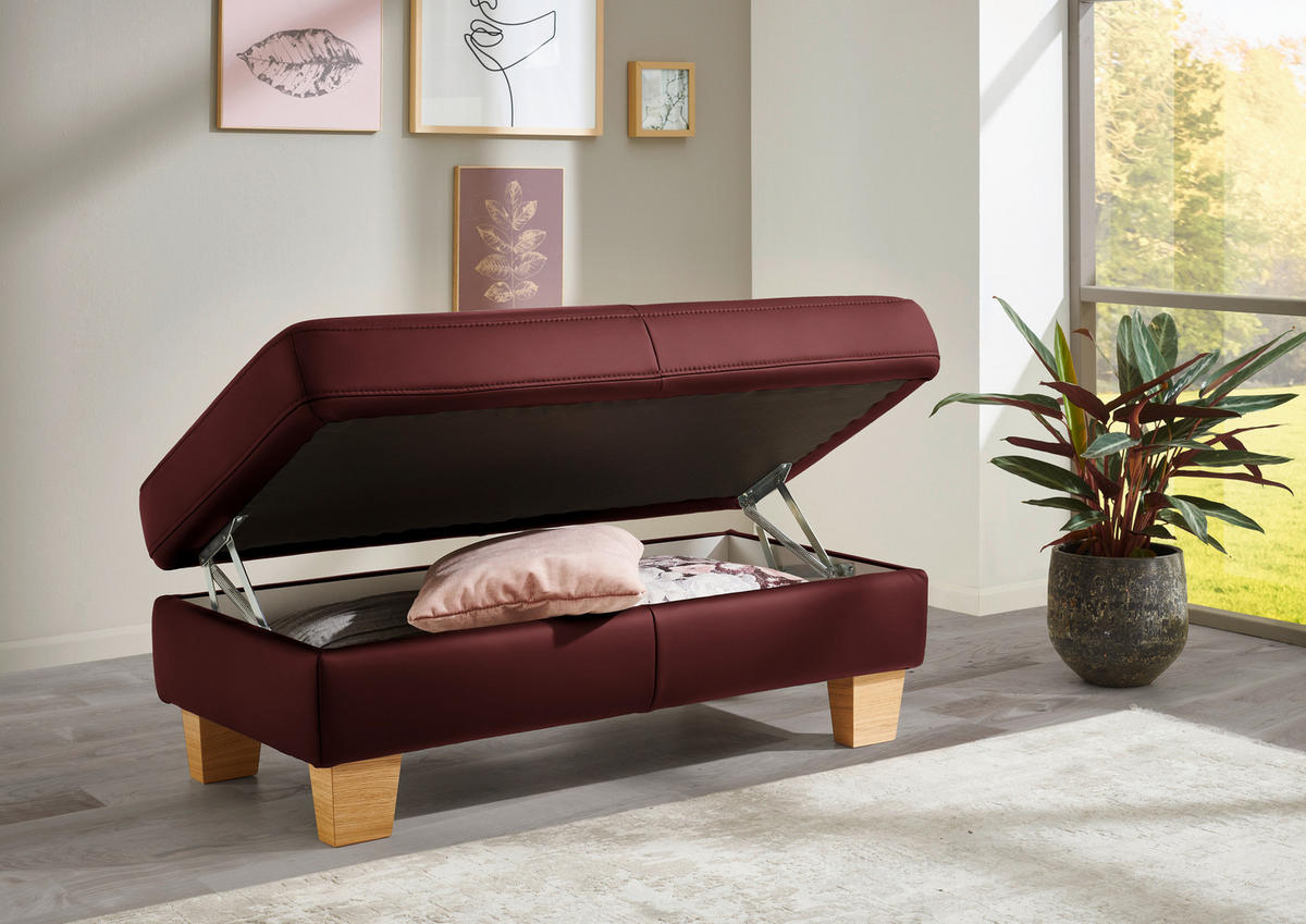 ECKSOFA in Echtleder Brombeere  - Eiche Bianco/Brombeere, Konventionell, Leder/Holz (257/235cm) - Valdera