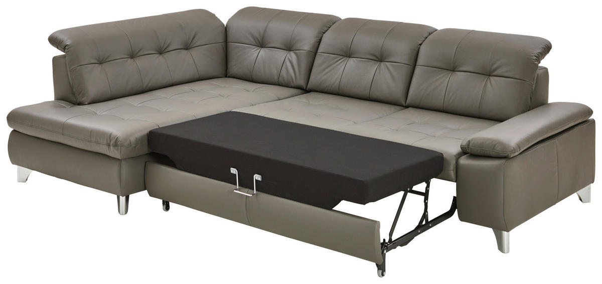 ECKSOFA in Echtleder Grau  - Grau, Basics, Leder/Metall (211/309cm) - Beldomo Speed