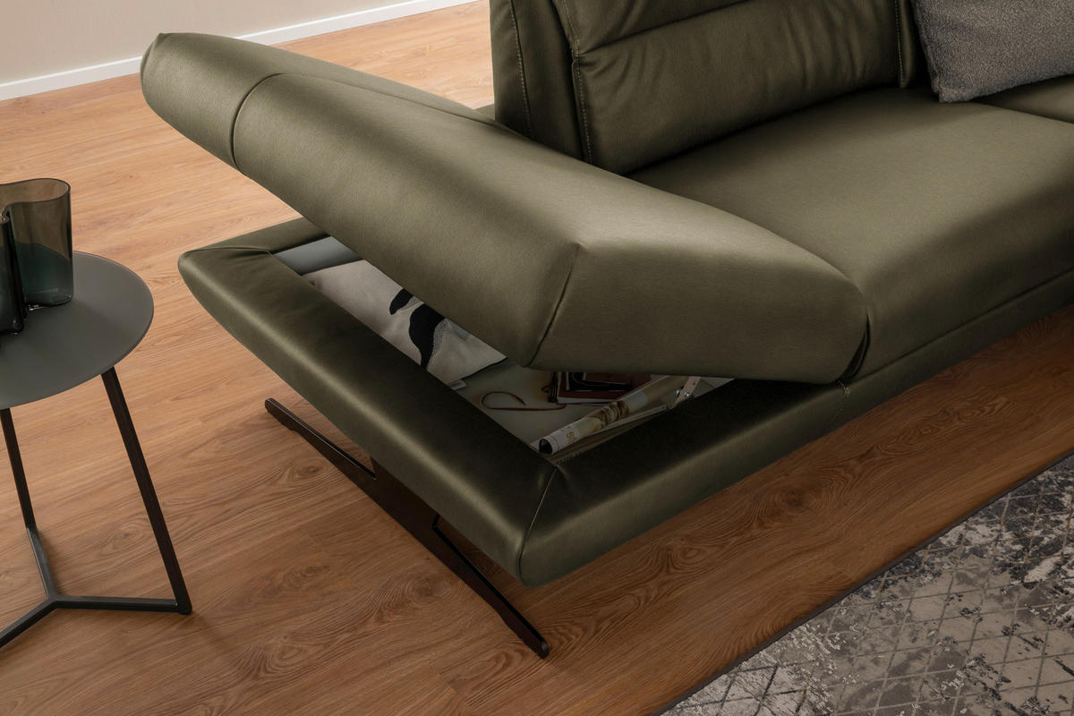 ECKSOFA in Echtleder Olivgrün  258/286 cm  - Schwarz/Olivgrün, Design, Leder/Metall (258/286cm) - Schöner Wohnen