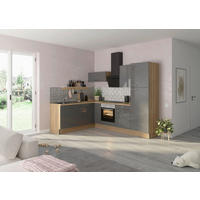 ECKKÜCHE 200/270 cm  in Anthrazit, Eichefarben  - Edelstahlfarben/Eichefarben, Basics, Holzwerkstoff/Metall (200/270cm) - Optifit