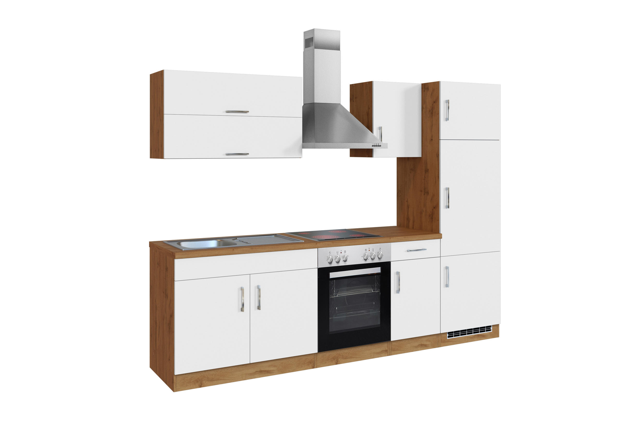 KÜCHENBLOCK 270 cm   in Weiss, Eiche Wotan  - Chromfarben/Weiss, Modern, Holzwerkstoff/Metall (270cm) - Held