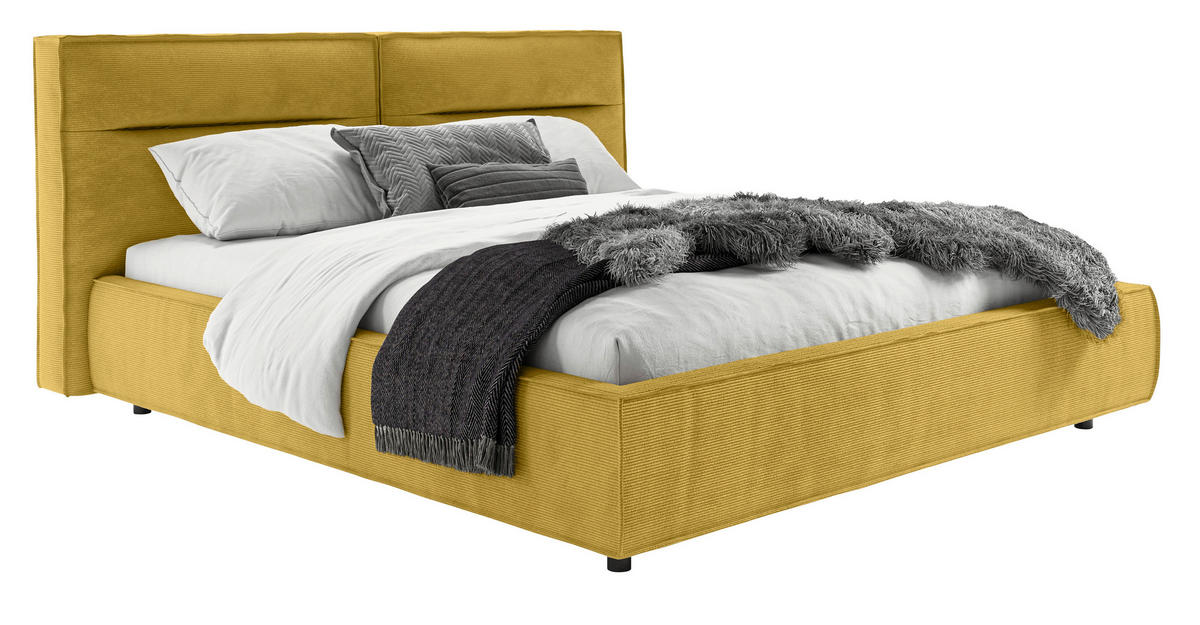 POLSTERBETT 180/200 cm  Currygelb  - Currygelb/Schwarz, Design, Kunststoff/Textil (180/200cm) - Lomoco