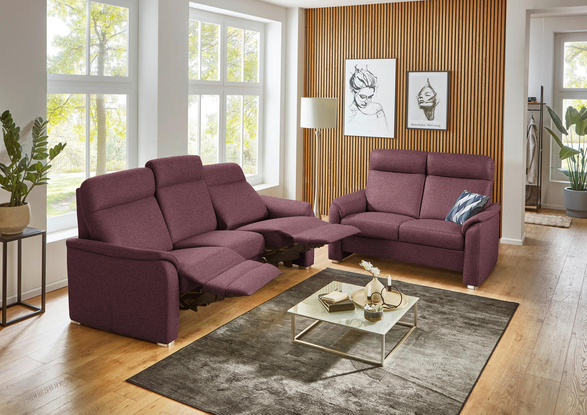 SITZGARNITUR Flachgewebe Weinrot  - Weinrot/Alufarben, Konventionell, Textil/Metall (218/156/107/103/95cm) - Beldomo Comfort