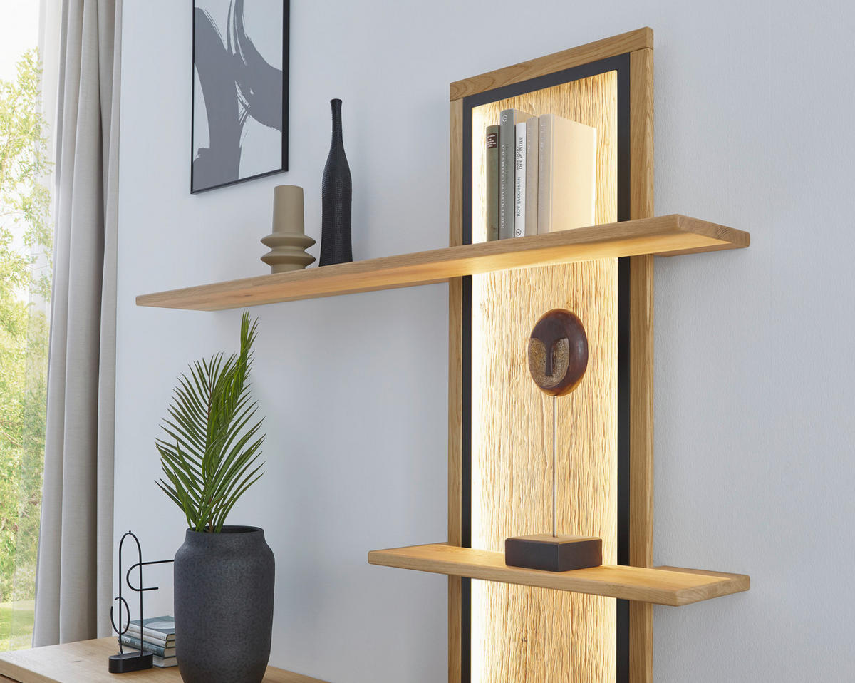 WOHNWAND  in Eichefarben 208/202/45 cm  - Dunkelgrau/Eichefarben, Design, Glas/Holz (208/202/45cm) - Valnatura