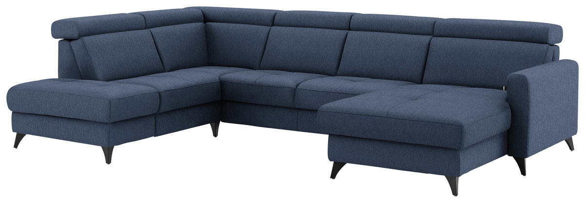 WOHNLANDSCHAFT Flachgewebe Dunkelblau  - Schwarz/Dunkelblau, Konventionell, Textil/Metall (215/333/174cm) - Beldomo System
