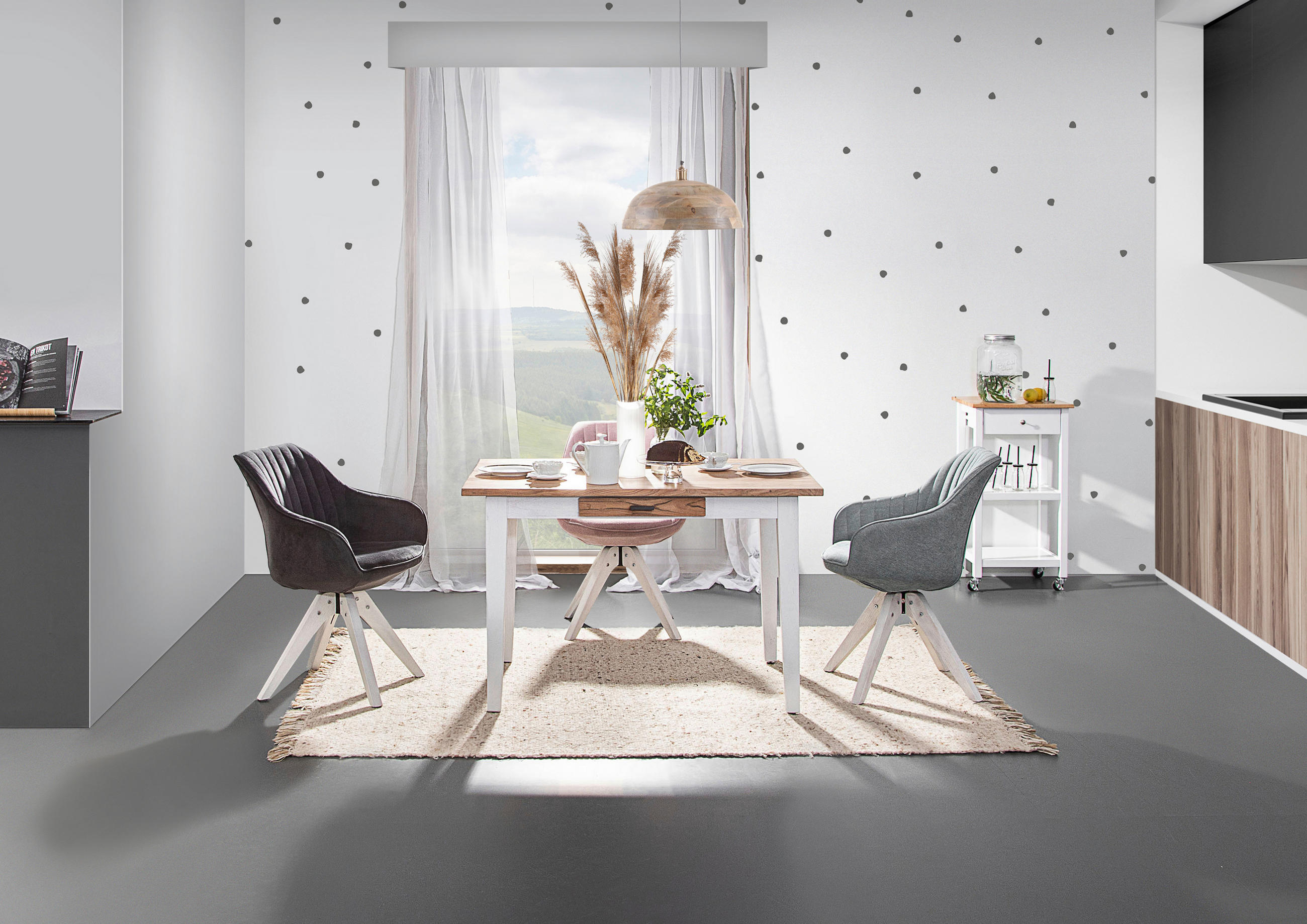ARMLEHNSTUHL  in Flachgewebe  - Dunkelgrau/Weiß, Design, Holz/Textil (60/83/65cm) - Livetastic