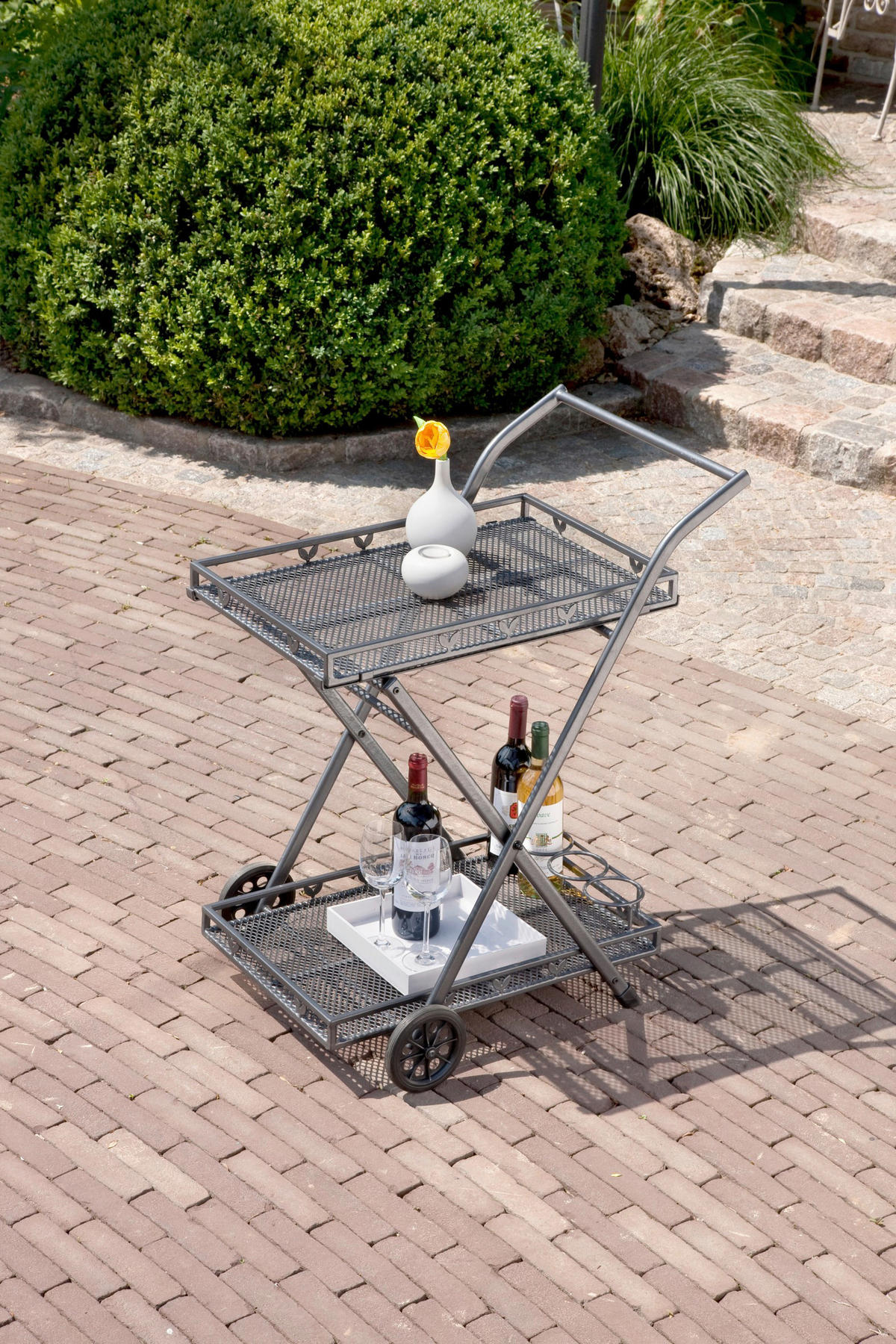 GARTEN-SERVIERWAGEN  - Grau, Basics, Metall (69/54/87cm) - Gardenson