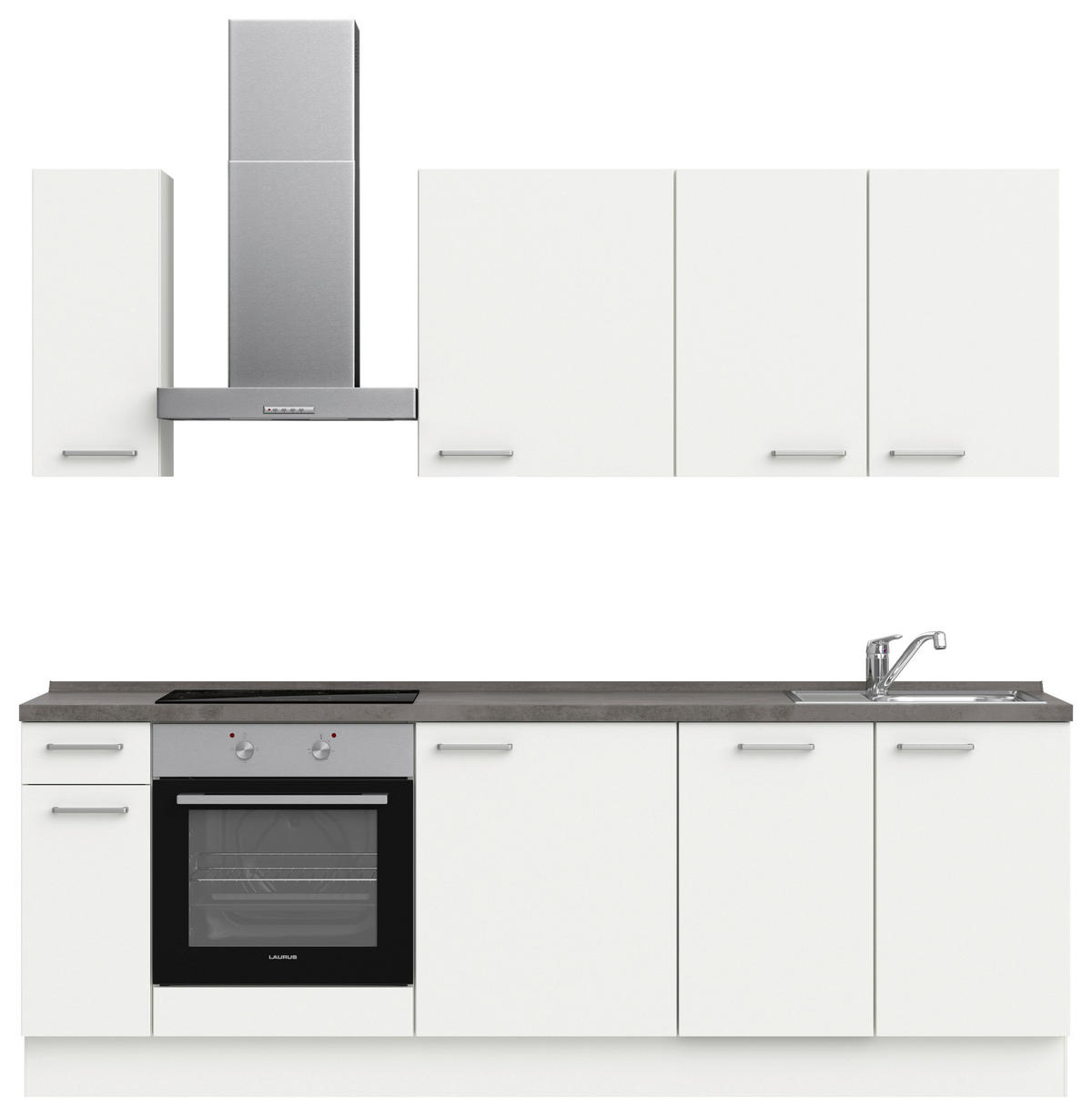 KÜCHENLEERBLOCK 240 cm   in Weiß, Schieferfarben  - Schieferfarben/Edelstahlfarben, MODERN, Holzwerkstoff/Metall (240cm) - Nobilia