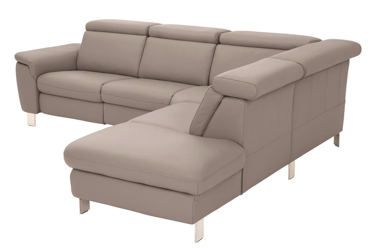 ECKSOFA in Echtleder Fango  - Fango/Alufarben, Design, Leder/Metall (271/239cm) - Cantus