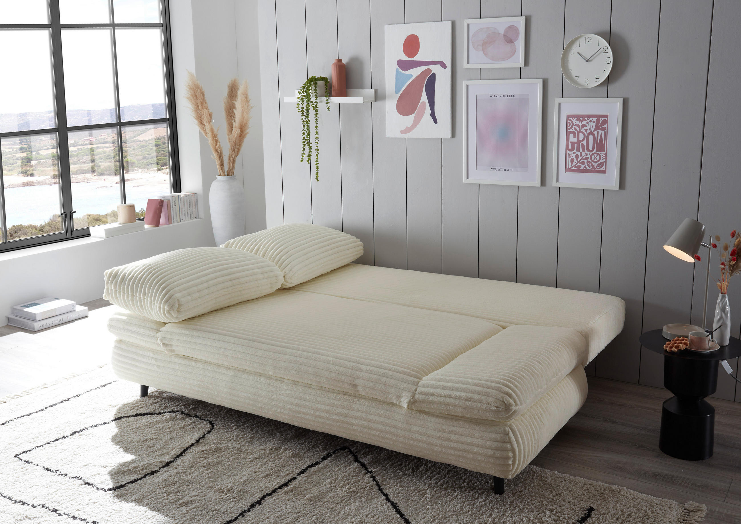 BÄDDSOFFA i manchester beige  - beige/svart, Klassisk, trä/textil (212/88/101cm) - MID.YOU