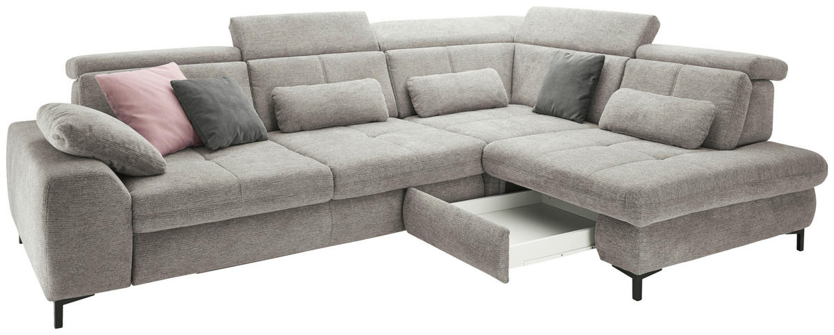 ECKSOFA Grau Webstoff  - Schwarz/Grau, KONVENTIONELL, Textil/Metall (314/220cm) - SetOne by Musterring