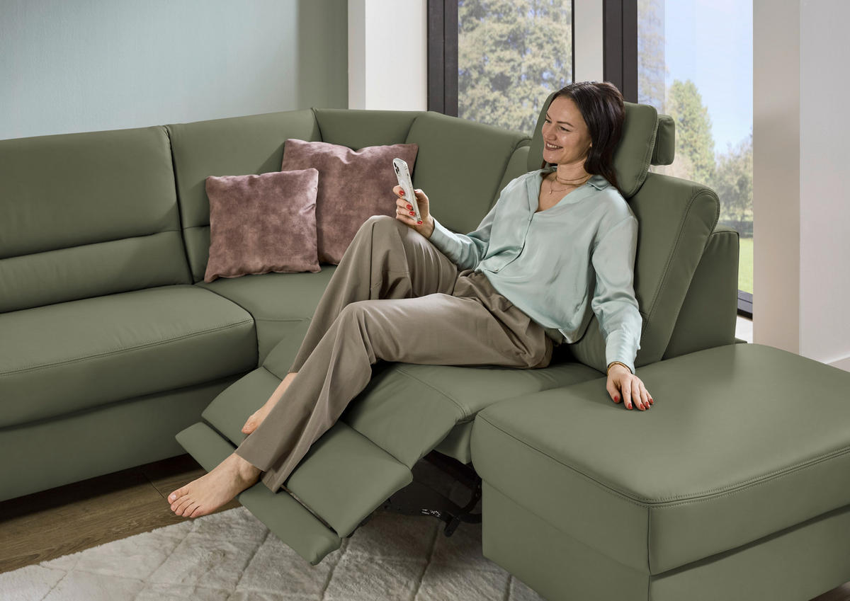 ECKSOFA  in Echtleder Olivgrün  290/249 cm  - Schwarz/Olivgrün, KONVENTIONELL, Leder/Metall (290/249cm) - Beldomo Premium