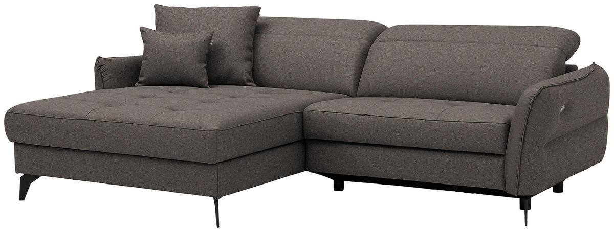 ECKSOFA Flachgewebe Graubraun  - Graubraun/Schwarz, Design, Textil/Metall (175/246cm) - Celina