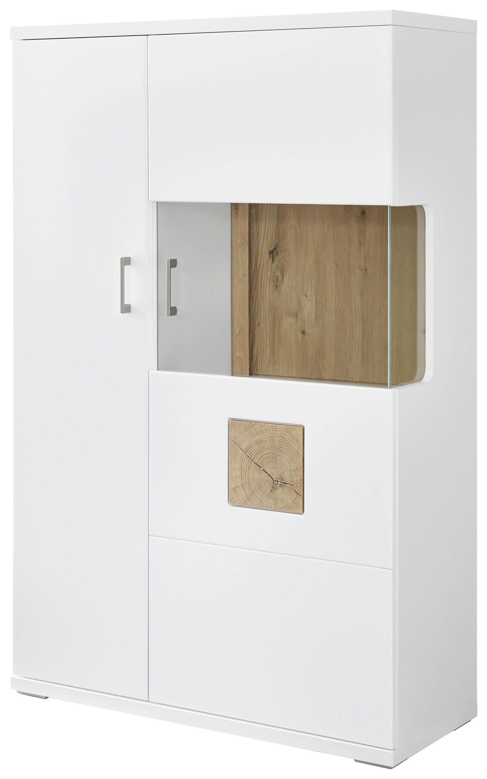 HIGHBOARD Weiß, Eichefarben, Weiß Hochglanz  90/141,4/37,4 cm  - Eichefarben/Weiß Hochglanz, Design, Glas/Holzwerkstoff (90/141,4/37,4cm) - Xora